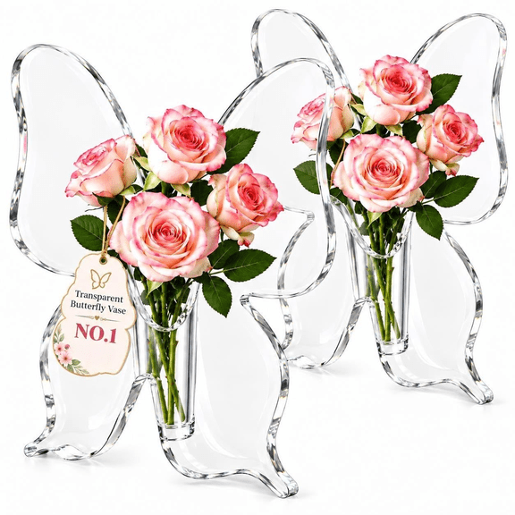Transparent Butterfly Vase with Frame for Flowers Table Centerpiece Decor