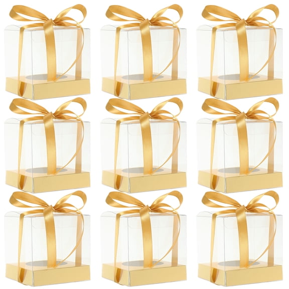 MEIBUTYUP Golden Clear Mini Cake Boxes 30pcs Simple Design for Baked Goods Storage
