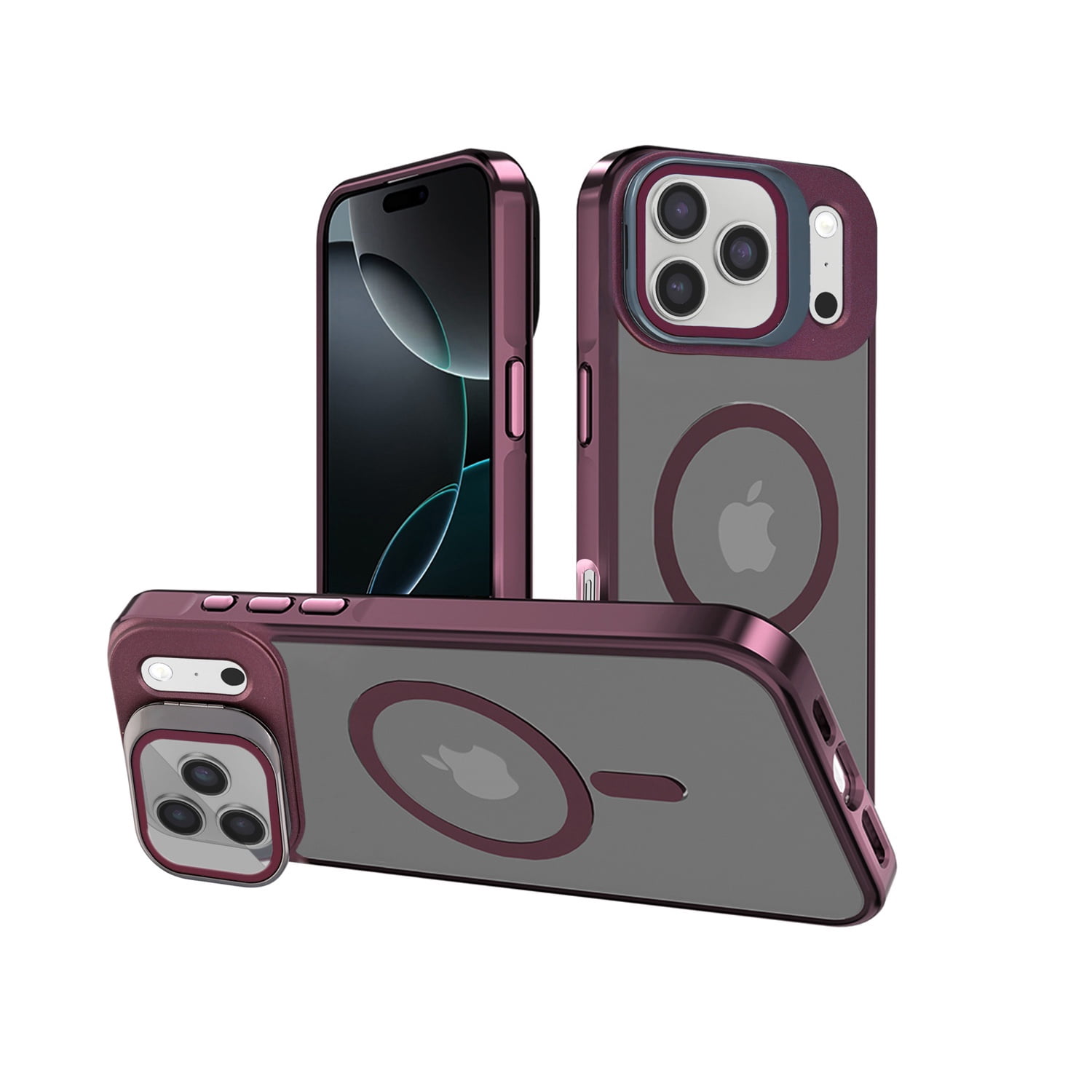 Transparent Camera Guard Stand Case for iPhone 17 Pro Max - Red