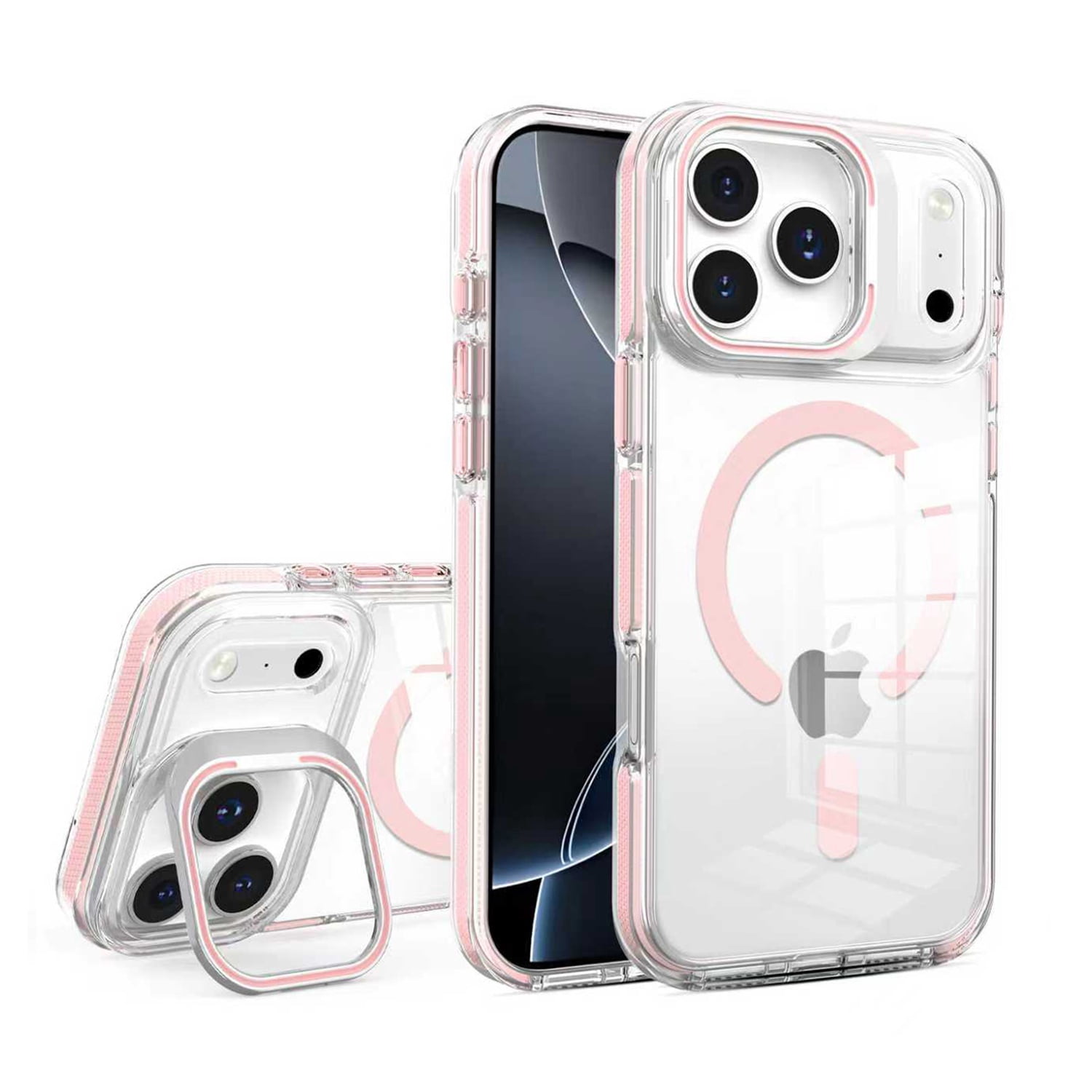 Transparent Camera Stand Back Case with MagSafe for iPhone 17 Pro - Pink