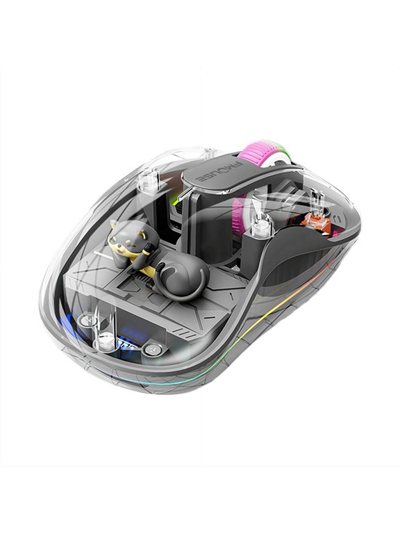 Transparent Cartoon Doll Wireless Mouse, Dual Bluetooth & 2.4GHz for Multi Device, Ideal for MacBook Laptops, Quiet Clicks