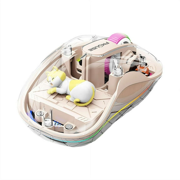 Transparent Cartoon Doll Wireless Mouse, Dual Bluetooth & 2.4GHz for Multi Device, Ideal for MacBook Laptops, Quiet Clicks