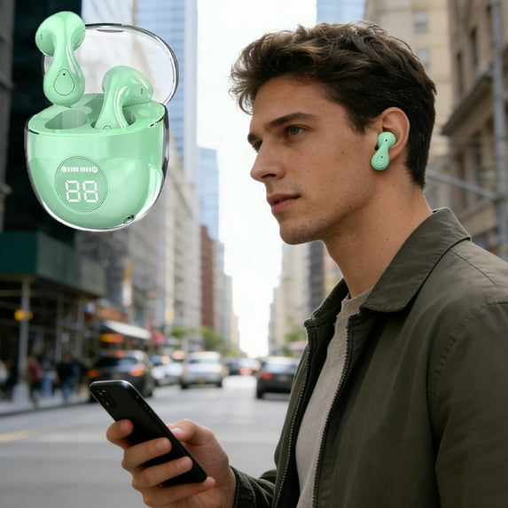 Transparent Case Bluetooth Earbuds with Digital Battery Display, 24H Total Playtime and Comfort In-Ear Fit, Lightweight Wireless Headphones for Travel, School and Everyday Use