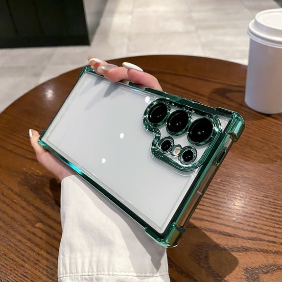 Transparent Case for Samsung Galaxy S25 Clear Case [Not-Yellowing], Luxury Plating Edge Case with Camera Protection Reinforced Corners Full-Body Shockproof Phone Cover,Darkgreen