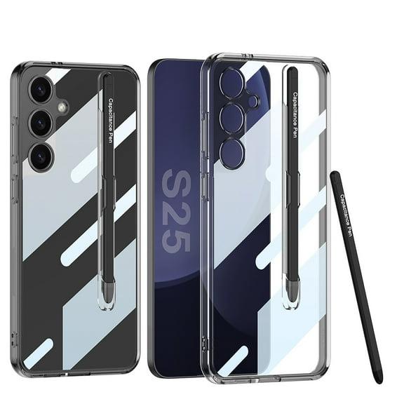 Transparent Case for Samsung Galaxy S25 Plus Case with S Pen Holder & Pen Stylus, Non-Yellowing Clear Rugged Case for Samsung Galaxy S25 Plus Protective Phone Cover, Black
