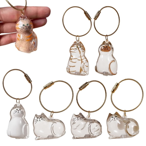 Transparent Cat Hair Keepsake Charm Pendant Pet Fur Storage Container Ornament Durable Acrylic Cat Figurine Memorial Keychain for Pet Lovers Gift 6PCS