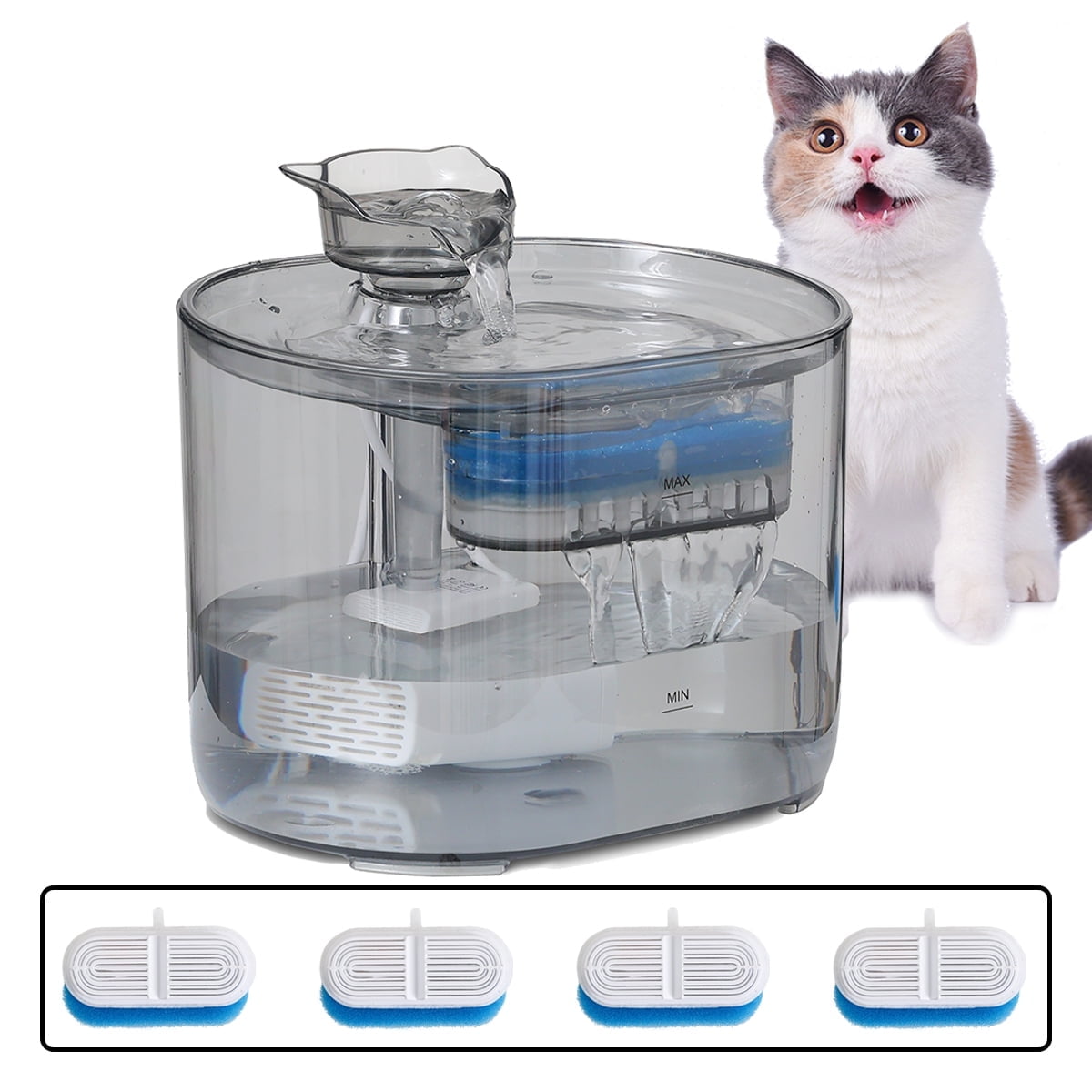 Transparent Cat Water Fountain with Adapter and 4 pcs Filters,Ultra ...