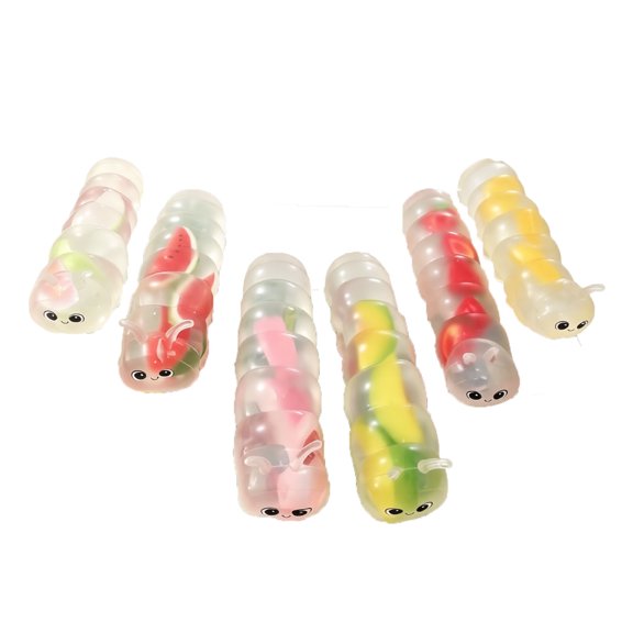 Transparent Caterpillar Squishy, Cute Worm Shaped Moldable Non Rising Squeeze Toy with Fruit Inside, Random Styles for Desktop Decoration, Birthday Gift, Holiday Present