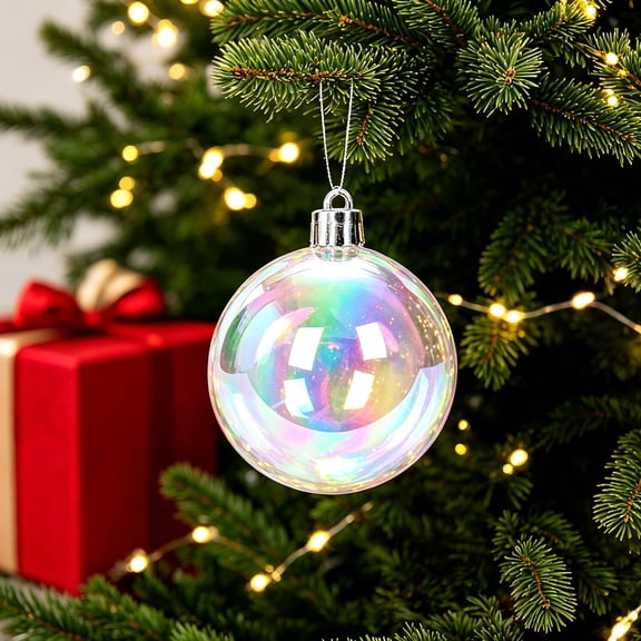 Transparent Christmas Ball Ornament Iridescent Colorful Hanging Decor for Tree Wall Door Party Home Festive Holiday Decoration Present with Light Reflection and Festive Gift Giving, 1 Pcs