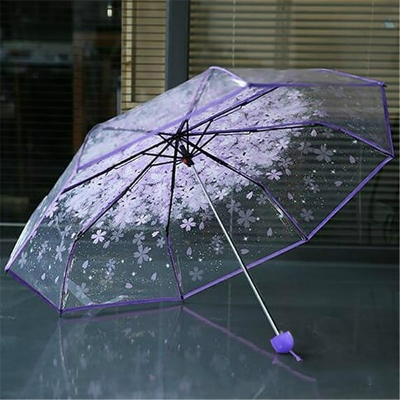 Transparent Clear 3 Fold Umbrella With Exquisite Dull Polish Handle For Comfortable Grip, Lightweight And Compact 25Cm Folded Length, 3-Pole Design, Uv Sun Rain Protection For