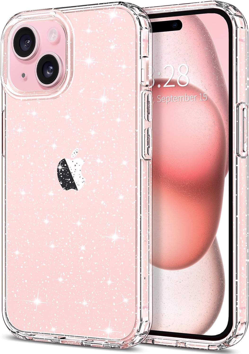 Transparent Clear Sparkly Clear Case for Apple iPhone 15 Clear Glitter Case, [Yellow Resistant] Hard Back Cover Soft Bumper, Shockproof Slim Bling Case for Apple iPhone 15