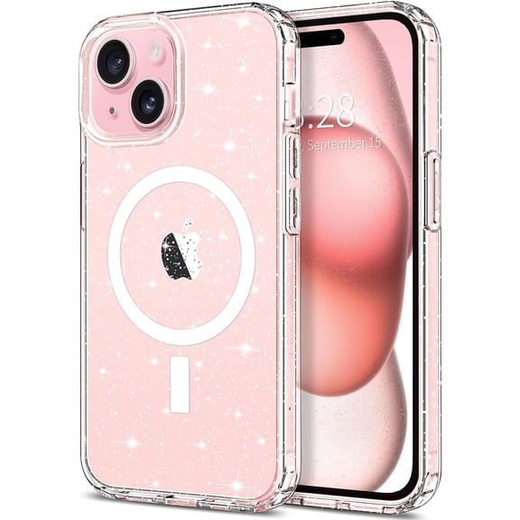 Entronix Magnetic Clear Case Compatible with iPhone 13, Sparkly Glitter Cover