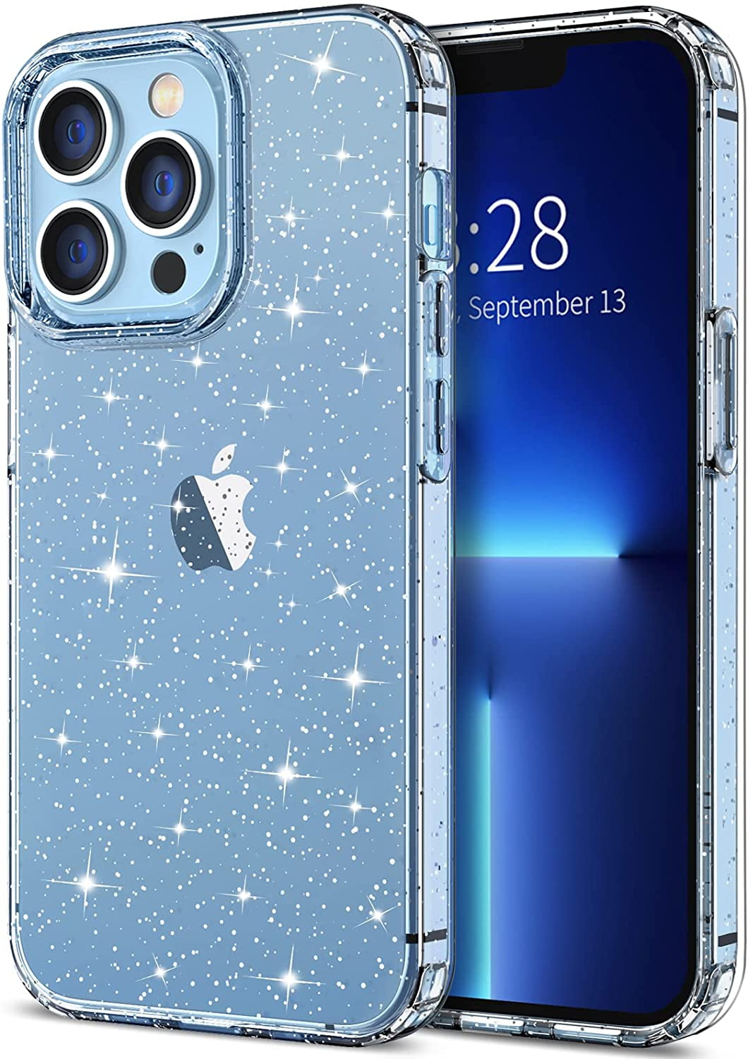Transparent Clear Sparkly Clear Case for Apple iPhone 13 Pro Max Clear Glitter Case, [Yellow Resistant] Hard Back Cover Soft Bumper, Shockproof Slim Bling Case for Apple iPhone 13 Pro Max