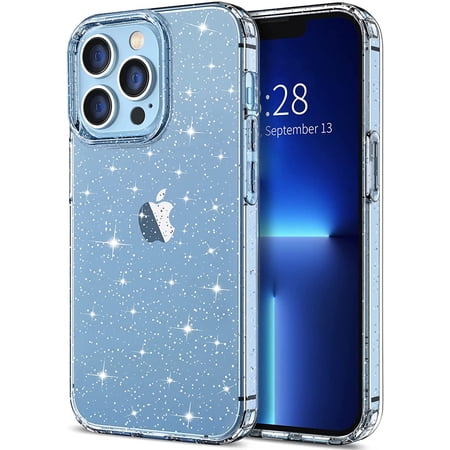 Transparent Clear Sparkly Clear Case for Apple iPhone 13 Pro Max Clear Glitter Case, [Yellow Resistant] Hard Back Cover Soft Bumper, Shockproof Slim Bling Case for Apple iPhone 13 Pro Max