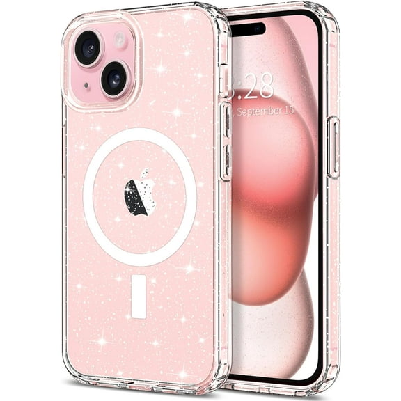 Transparent Clear Sparkly Clear Case for Apple iPhone 15 Magnetic Glitter Case, [Yellow Resistant] Soft Bumper, Shockproof Slim Magnetic Case for Apple iPhone 15