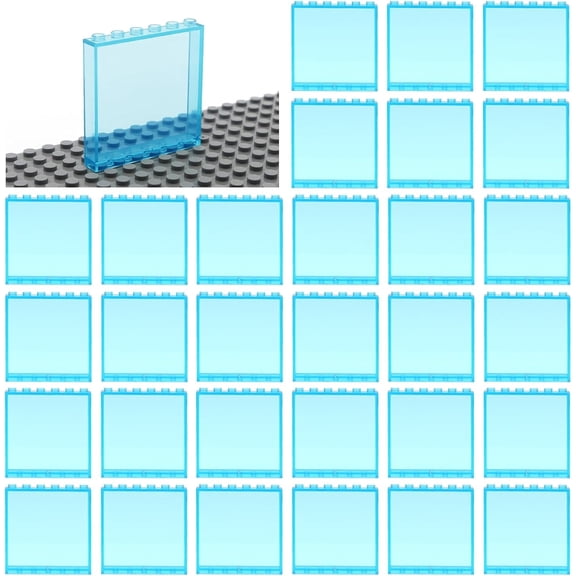 Transparent Clear Window House Building Bricks, Classic Flat Plates Pieces and Parts Block Compatible with Major Brands (Blue 30pcs 1x6x5)