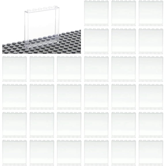 Transparent Clear Window House Building Bricks, Classic Flat Plates Pieces and Parts Block Compatible with Major Brands (Clear 30pcs 1x6x5)