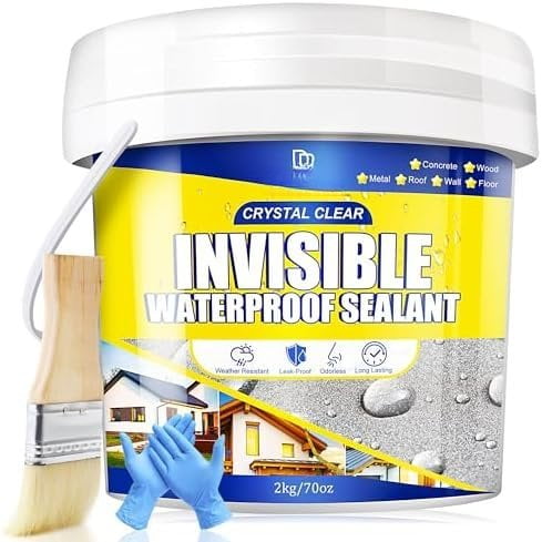 Transparent Coating, 70oz Clear Sealant - Concrete Crack Sealant for Roofs, Walls, & Terraces - Indoor/Outdoor Flexible Water-Based UV-Resistant Crack-Proof Protection