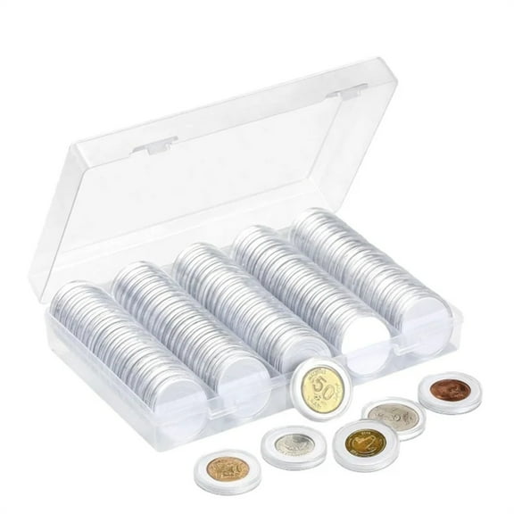 Transparent Coin Cases Holder, 30mm 100Pcs Coin Collecting Box, Coins Storage, Coin Collection Holer,with White Insert