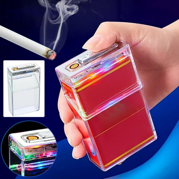 Transparent Colorful Light Cigarette Case With Tungsten Lighter Usb Charging, Cigarettes Lighter Cigarettes Case, Windproof Flameless Usb Rechargeable Lighter