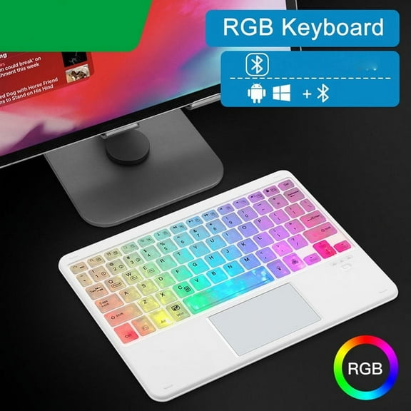 Transparent Colorful Luminous Bluetooth Keyboard 10-Inch Backlit Bluetooth Keyboard Suitable for Tablet Laptops White
