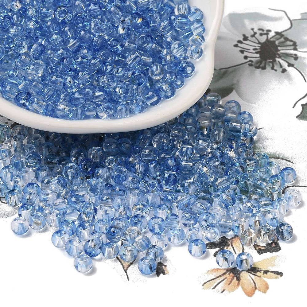 Transparent Colours Glass Round Beads with Glitter Powder Round Hole Blue 4x3mm Hole: 1.4mm about 4500pcs/pound