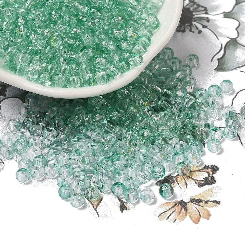 Transparent Colours Glass Round Beads with Glitter Powder Round Hole Medium Spring Green 4x3mm Hole: 1.4mm 4500pcs/pound