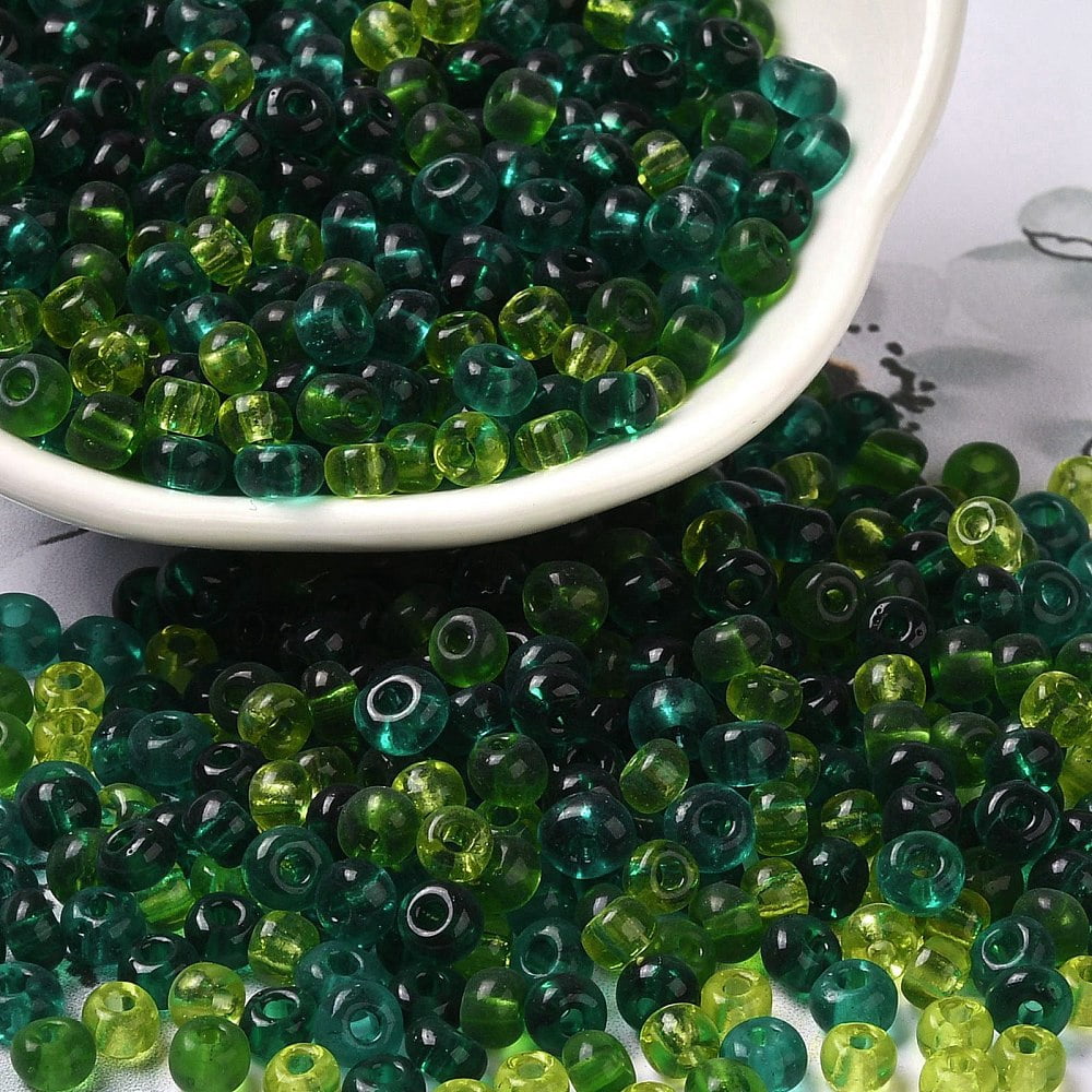Transparent Colours Glass Round Seed Beads Green Green 4x3x4mm Hole: 1mm 5625pcs/pound