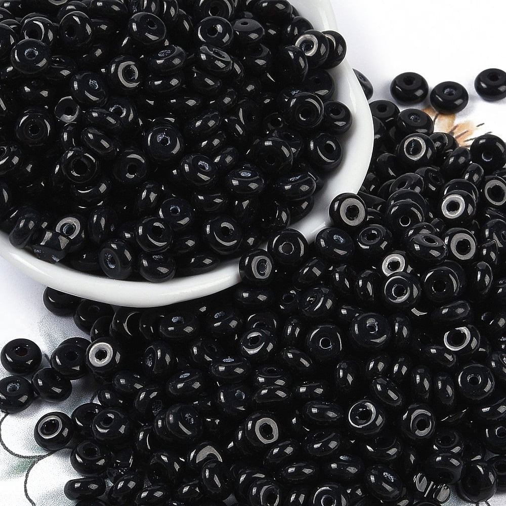 Transparent Colours Glass Seed Beads Donut Black 6.5x3mm Hole: 1.8mm about 1363pcs/pound