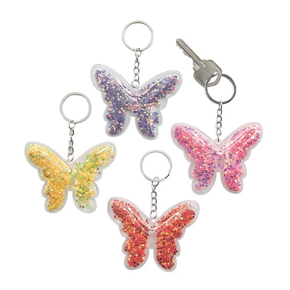 Transparent Confetti Butterfly Keychains, Apparel Accessories, Party Supplies, 12 Pieces