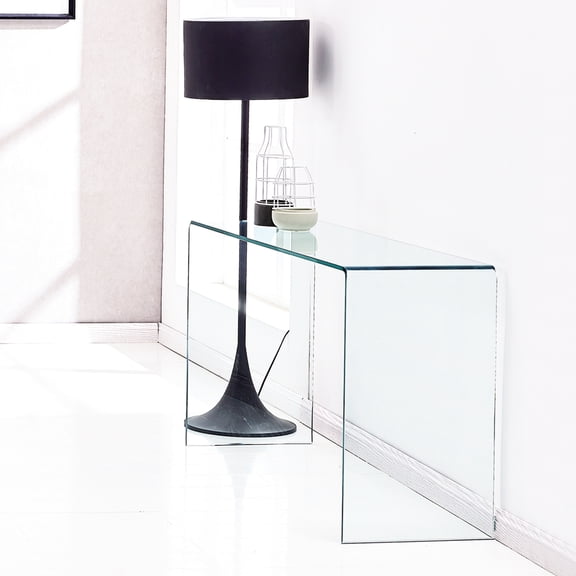 Transparent Console Desk With Bent Glass - Stylish And Practical Safe For Everyday Use In Living Area Clear Table Multipurpose Simple Design Easy To Clean