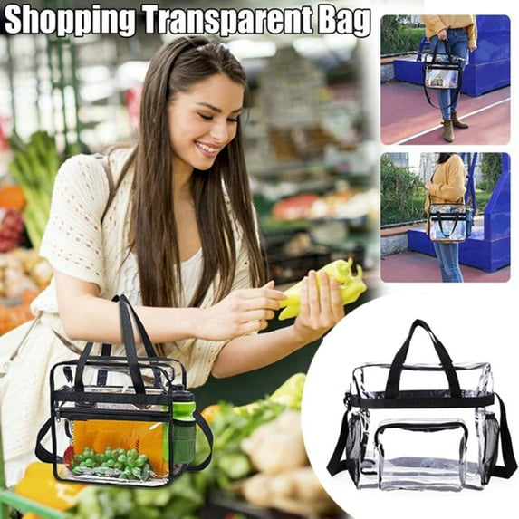 Transparent Cosmetic Bag - Strap and Front Compartment, Clear Lunch Bag for Men & Women, Work, Travel, Storage, Durable PVC, Halloween, Christmas, Thanksgiving, Portable Carry Bag Makeup Organizers