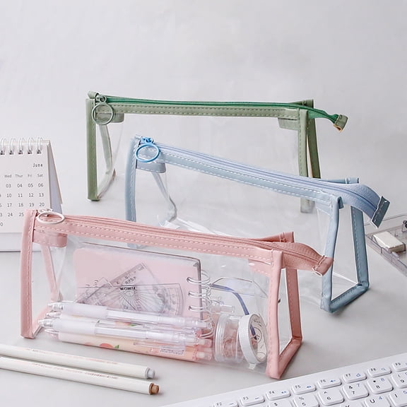 Transparent Cosmetic Bags Zipper Pencil Pouch, Portable Travel Toiletry Bag for Makeup & Stationery, Clear Waterproof PVC Storage Organizer for Travel & Daily Life Supplies