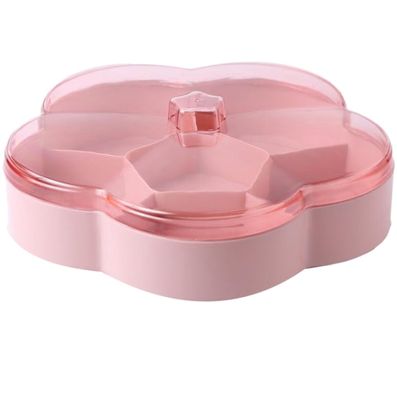 Transparent Cover Dried Fruit Divided Plate Dried Fruit Food Snack Tray Plastic Nuts Candy Storage Box Storage Case (Pink)