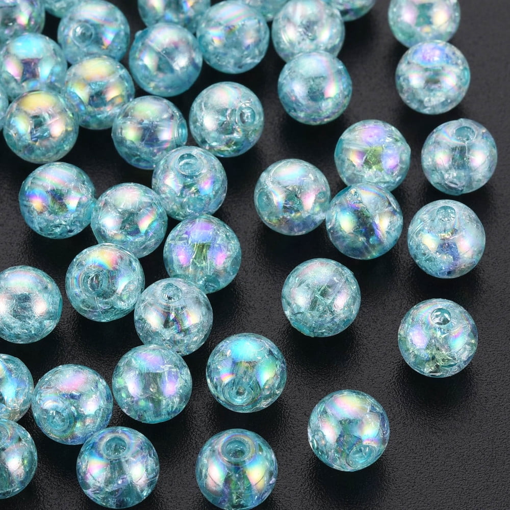 Transparent Crackle Acrylic Beads AB color Plated Round Sky Blue 8x7mm Hole: 1.8mm about 1745pcs/500g
