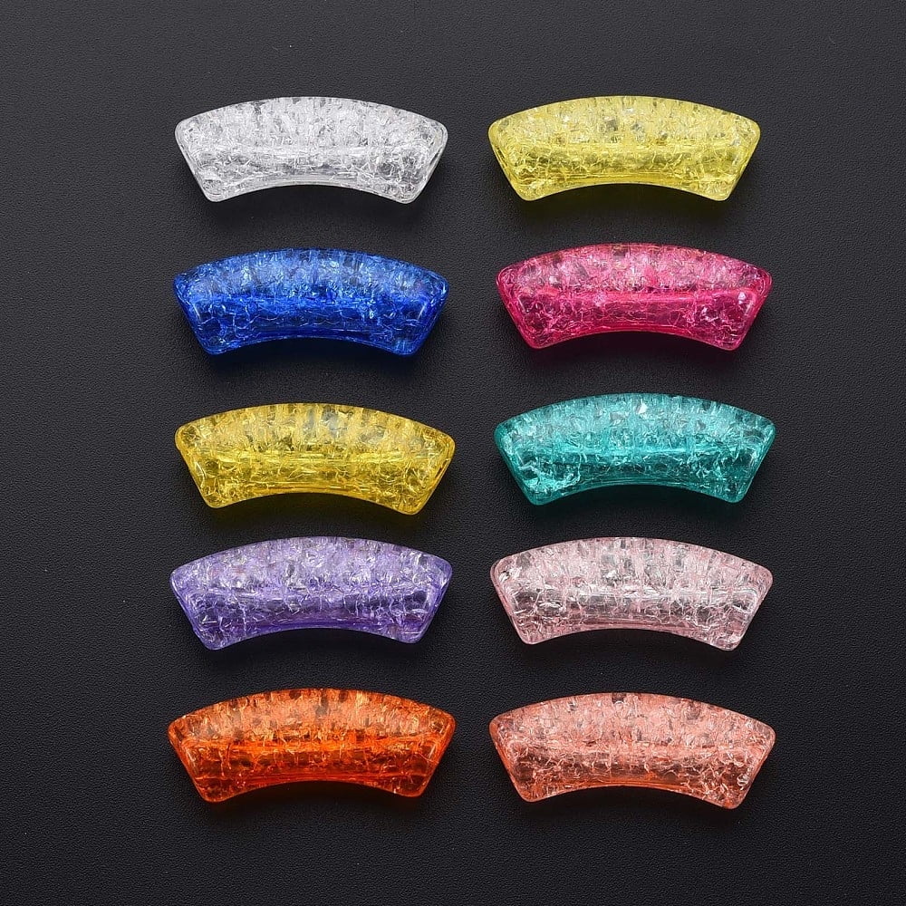 Transparent Crackle Acrylic Beads Curved Tube Mixed Color 32x8x10mm Hole: 1.6mm about 330pcs/500g