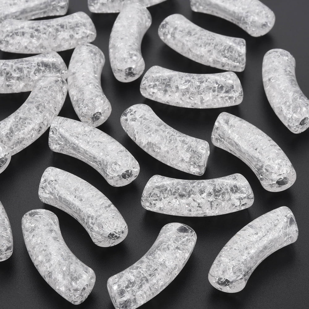 Transparent Crackle Acrylic Beads Curved Tube White 35x11.5x13.5mm Hole: 3.5mm about 148pcs/500g