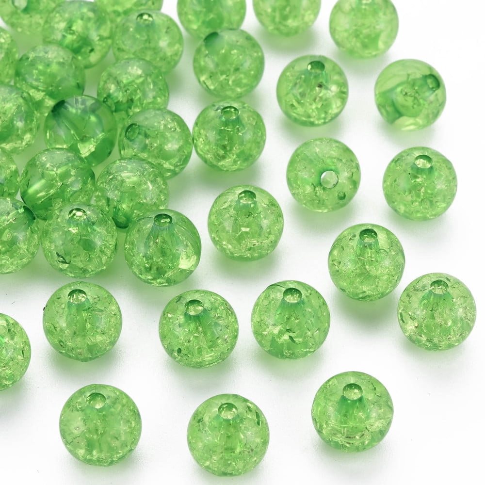 Transparent Crackle Acrylic Beads Round Green 10x9mm Hole: 2mm about 940pcs/500g.