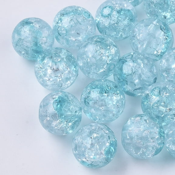 Transparent Crackle Acrylic Beads Round Medium Turquoise 10mm Hole: 2mm
