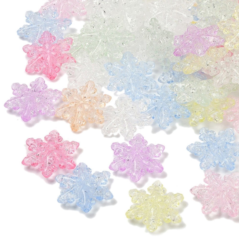 Transparent Crackle Acrylic Beads Snowflake Mixed color 30x28x8mm Hole: 1.8mm 208pcs/500g