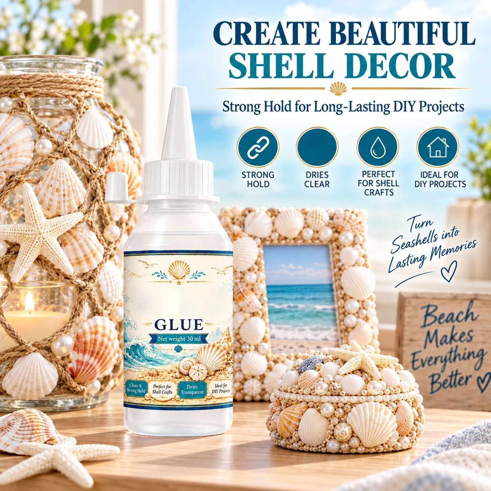 Conch Shell Fod Transparent Craft Glue,Fast Drying Clear Adhesive with Precision Tip ...