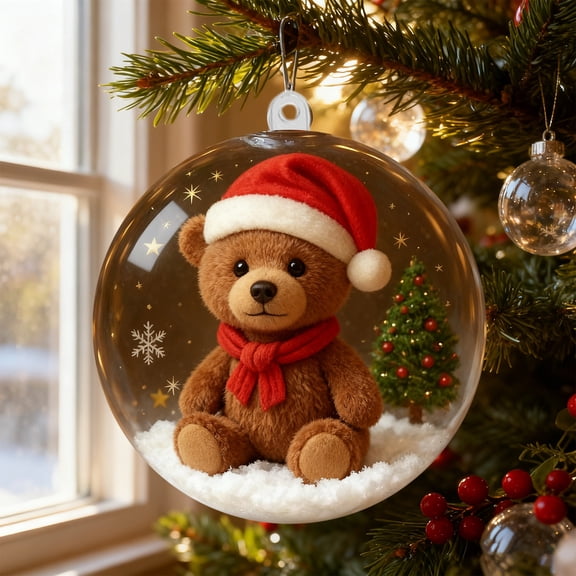 Transparent Crystal Ball Christmas Ornament with Mini Animal Figurine Inside, 3D Resin Scene Pendant for Tree, Window, or Gift Giving