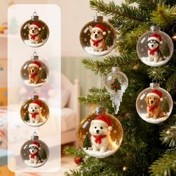 Transparent Crystal Ball Christmas Tree Pendant - 3.15in/8cm Stereoscopic Small Animal Spherical Decor, Jewelry-Grade Gift, Clear Acrylic Material, Adds Elegant Sparkle to Holiday Tree & Home, B