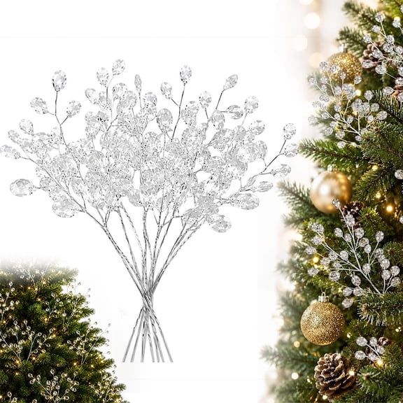 Transparent Crystal Branch Christmas Tree Ornament – Crystal Picks for Christmas Tree, Crystal Christmas Picks, Crystal Christmas Tree Picks, Xmas Decor