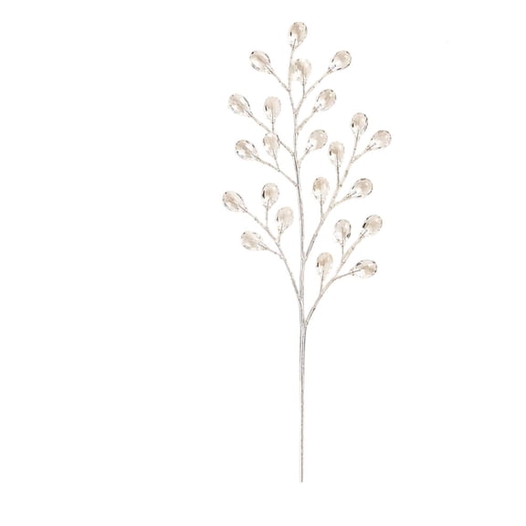Transparent Crystal Branch Christmas Tree Pick, Silver Stem Glittering Crystal Bead Twig, Artificial Crystal Branch Stem, Indoor Xmas Tree Wreath Vase Holiday Home Decor Ornament