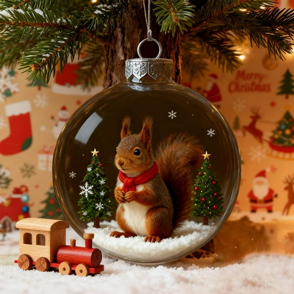Transparent Crystal Christmas Ball Ornaments - 3D Small Animal Spherical Pendants, Sparkling Tree Decorations for Holiday Home & Festive Gifting