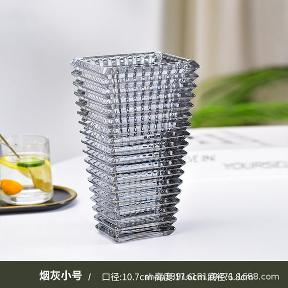 Transparent Crystal Vase Square Edges and Corners Glass Vases Hydroponics Glass Flowers Pots Flower Arrangement Desk Decoration (Gray)