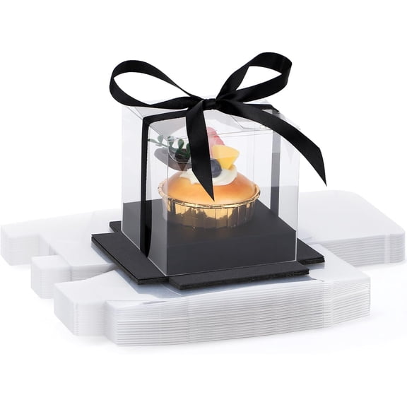 Transparent Cupcake Containers, 24pcs 3.5 Inch Plastic Black Cupcake Carrier Storage for Cake Dessert, Individual Cupcake Wrappers Cupcake Holder with Lids for Wedding Birthday Party Favor