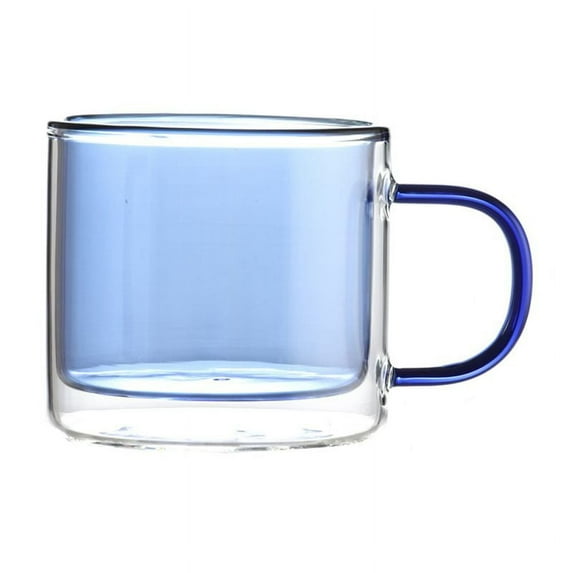 Transparent Cylindrical Double Layer Glass Coffee Cup Beer Cups Heat Resistant Healthy Drink Mug Tea Whiskey Glass Cups Drinkware Blue