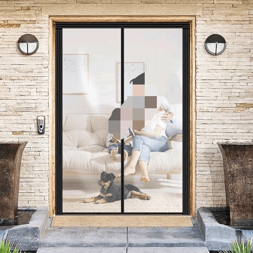 Transparent DIY Adjustable Insulated Door Curtain Fit Doors Size Width 70" - 75" Height 80" - 83"- Reinforced Self Sealing Magnetic Screen Door, Hands Free Door Screen with Closure Weighted Bottom
